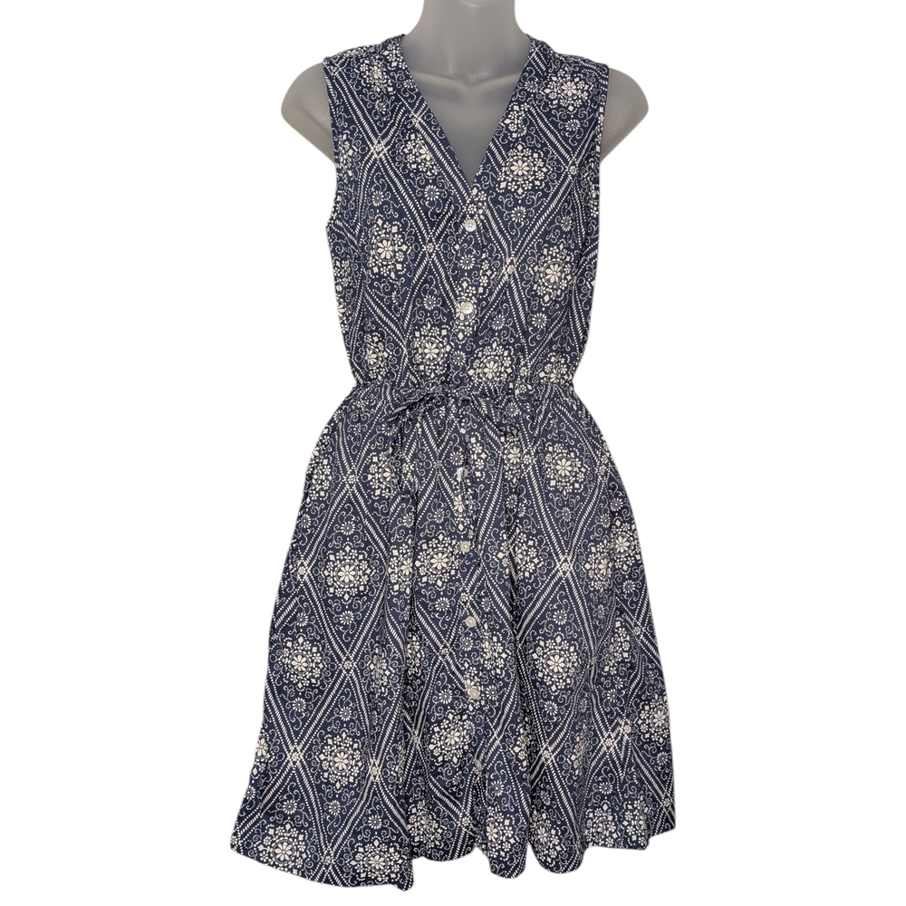 GAP Factory XS Fit Flare Cotton Bohemian Print Button Down Pocketed Dress Spring